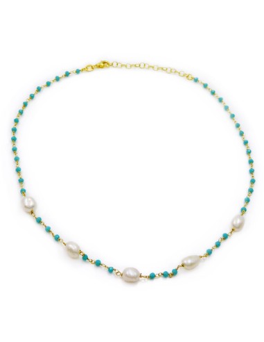 Necklace with Freshwater Pearls and Turquoise Stones