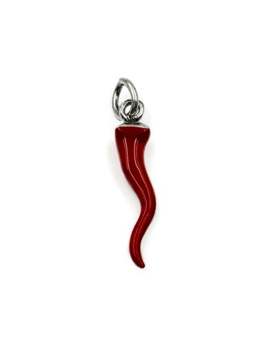 Red Enamelled Silver Square Head Lucky Horn Pendant 