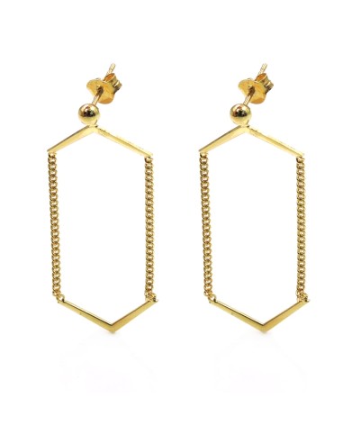 Gold Plated 925 Sterling Silver Curb Chain V Drop Earrings 