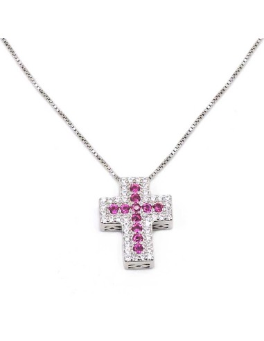 Sterling Silver Cross Pendant Necklace with Colored Zircons