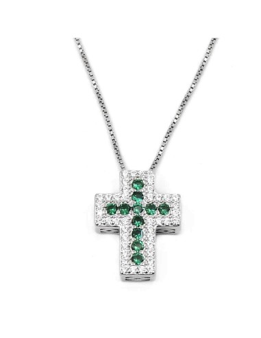 Sterling Silver Cross Pendant Necklace with Colored Zircons