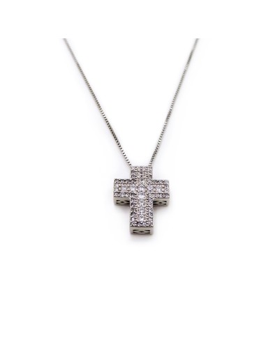 Sterling Silver Cross Pendant Necklace with Colored Zircons