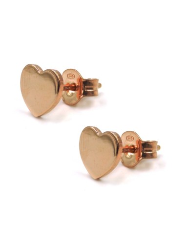 Pink Gold Plated 925 Sterling Silver Heart Stud Earrings 