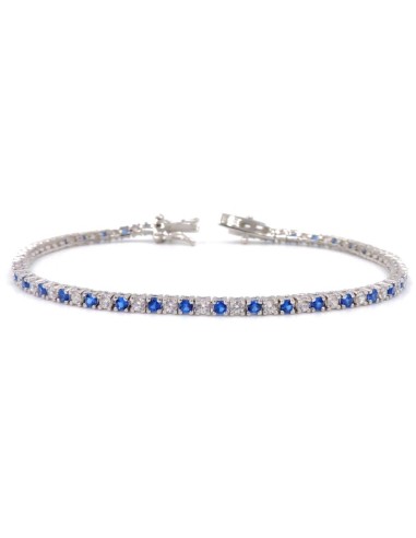 925 Sterling Silver Tennis Bracelet with White and Blue Zircons 