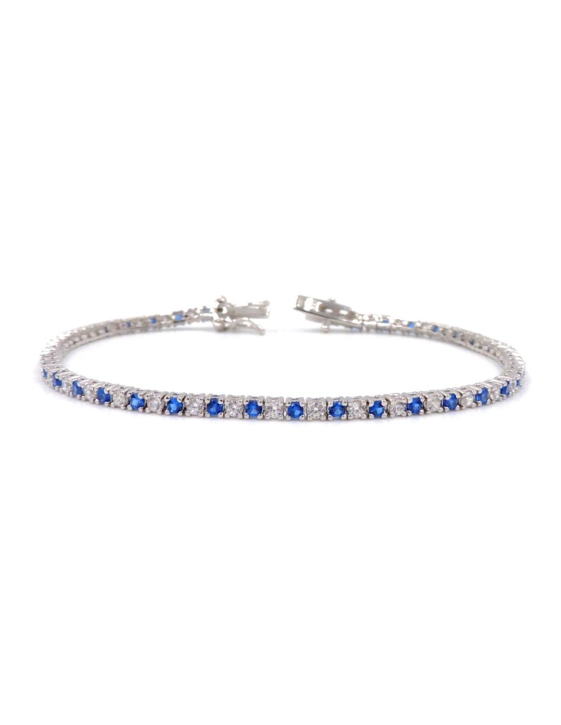 925 Sterling Silver Tennis Bracelet with White and Blue Zircons - M.B ...