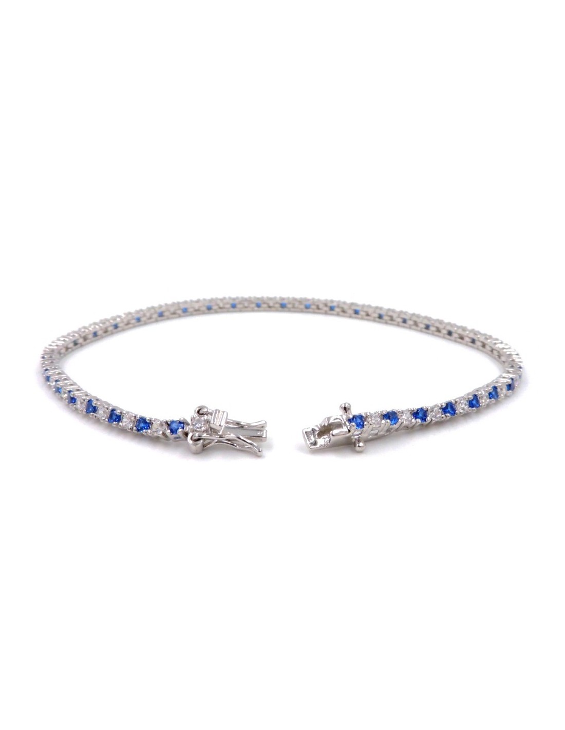 925 Sterling Silver Tennis Bracelet with White and Blue Zircons - M.B