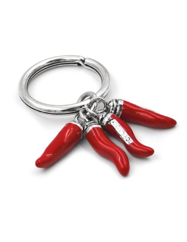 Red Lucky Horns Keyring made of Enamelled Solid Silver