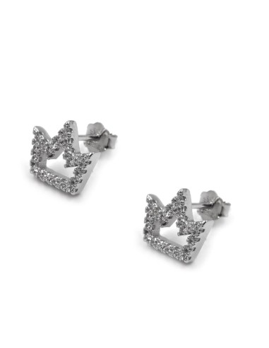 925 Sterling Silver Crown Earrings with White Zircons 