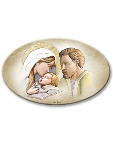 Oval Fresco on Wood with 925 Sterling Silver Inserts Holy Family