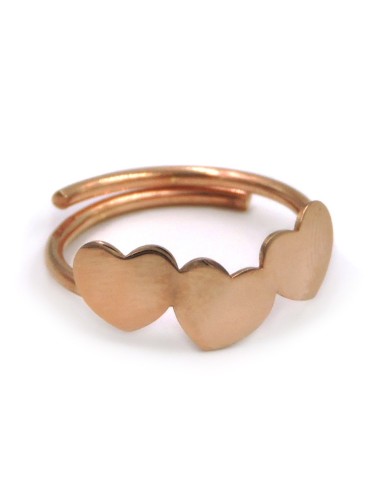 Pink Gold Plated Sterling Silver 3 Hearts Ring 