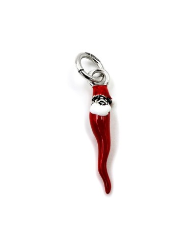 Enamelled Solid Silver Santa Claus Lucky Horn Pendant 