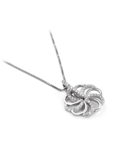 Sterling Silver Pinwheel Necklace with White Zircons