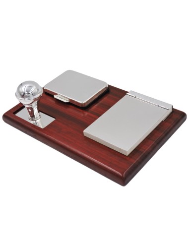 Set Timbro con Block Notes in Argento 925 e Legno Ciliegio