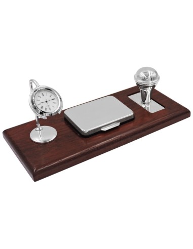 Stamp Set with Table Clock, Sterling Silver and Cherry Wood 